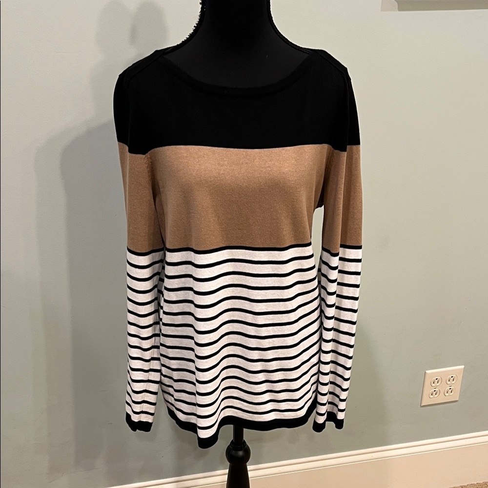 Tommy Hilfiger Black, Tan, and White Striped Sweater